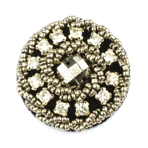Botón 40 mm pasamanería pedrería crys plata