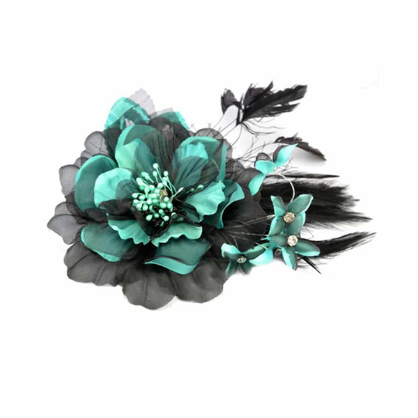 Flor Aurea plumas strass 20×14 verde