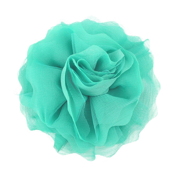 Flor tul y organza 18 cm verde agua