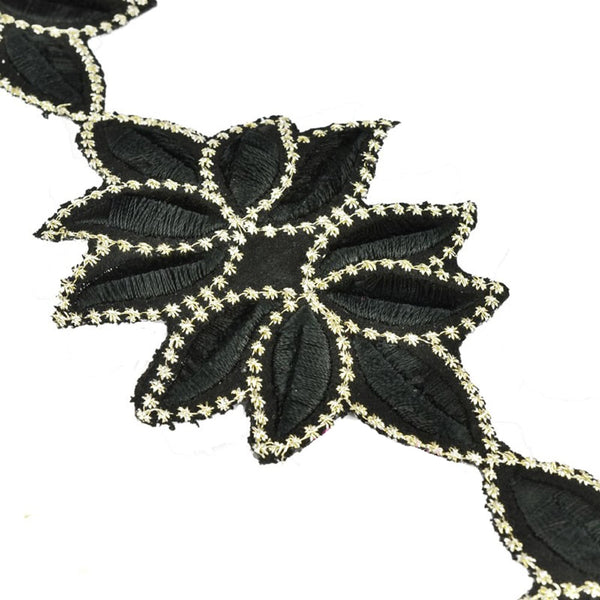 TIRA BORDADA FLORES negro
