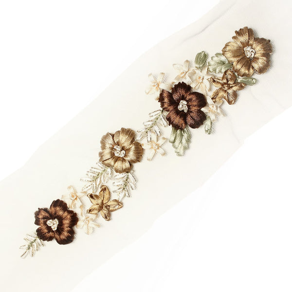 aplique bordado flores marron claro