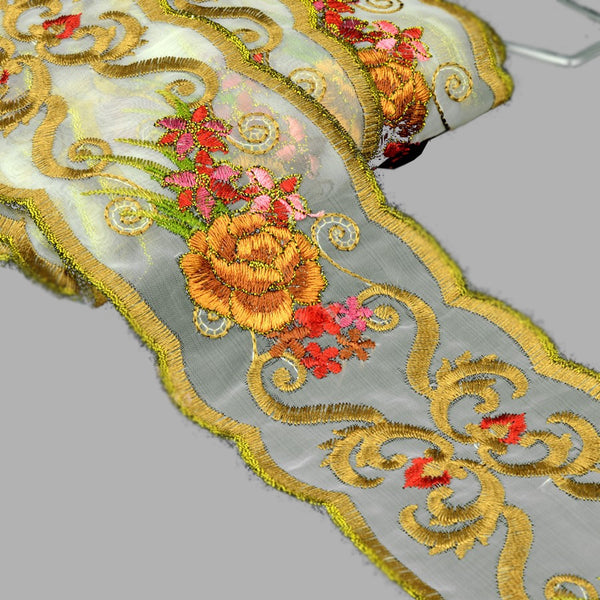 cinta bordada 7 cm dorado y marrón