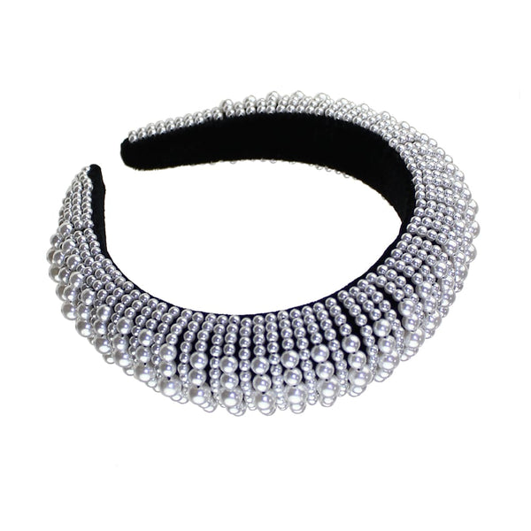 diadema turbante de perlas gris plata 2