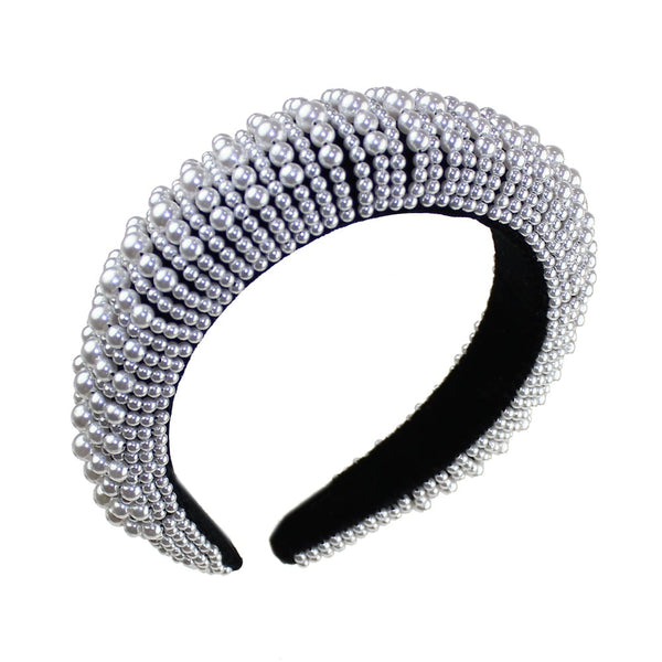 diadema turbante de perlas gris plata