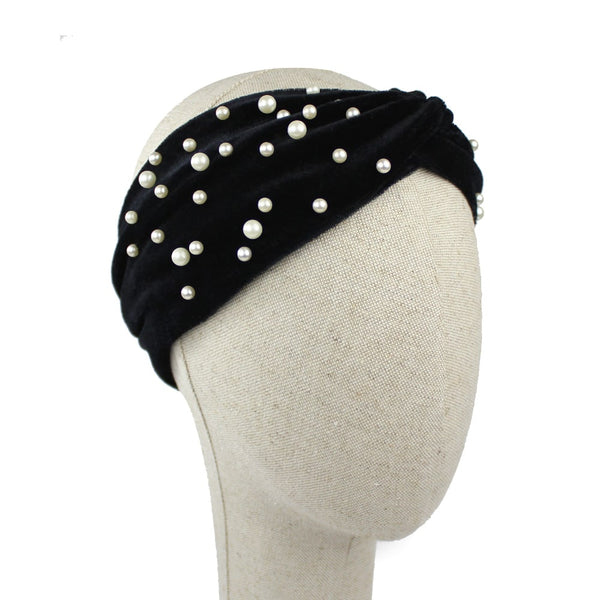 turbante terciopelo perlas negro
