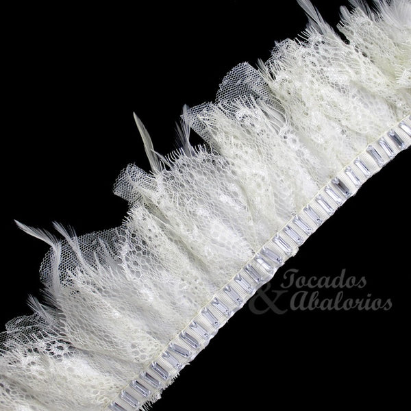 Fleco de gallo y encaje con cristal 10 CM