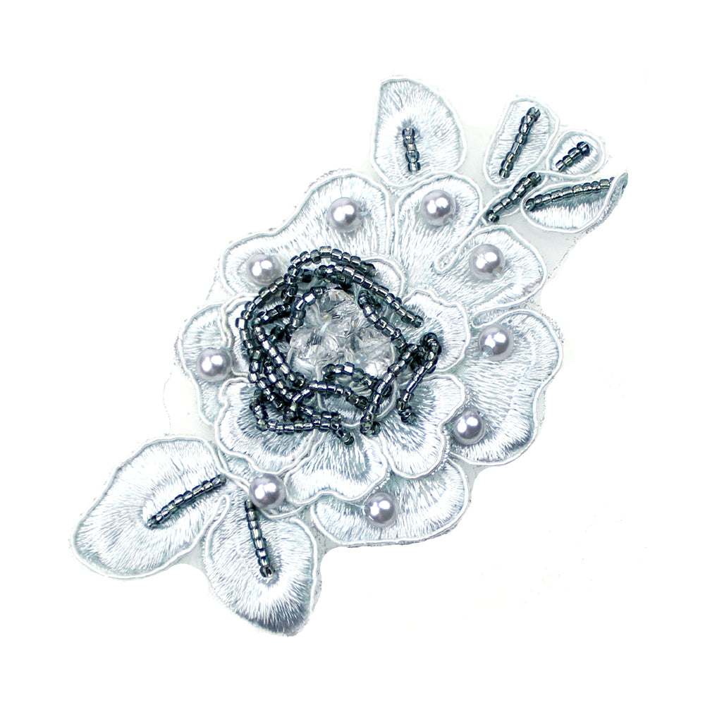 Aplicación flor perla rocalla gris
