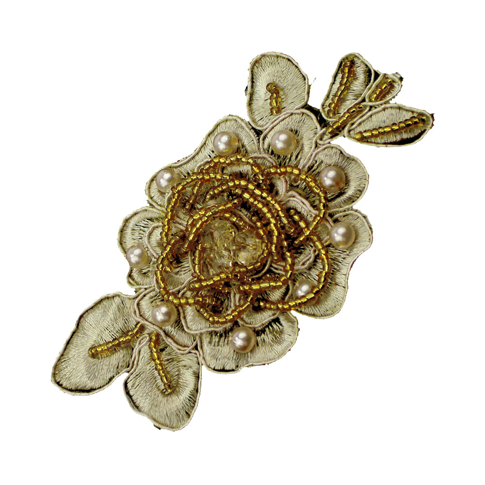 Aplicación flor perla rocalla oro