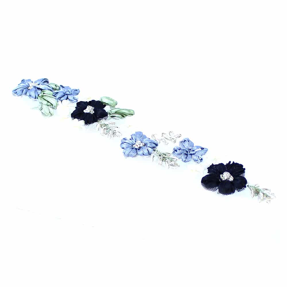 Aplique bordado flores negro