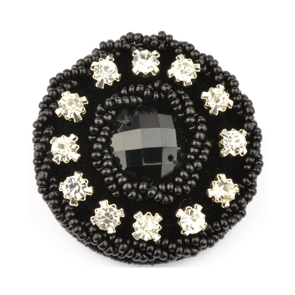 Botón 40 mm pasamanería pedrería crys negro
