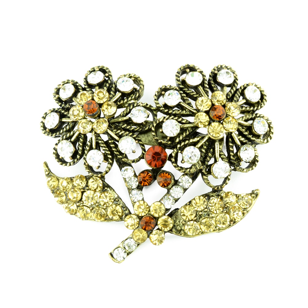 Broche Flor doble strass oro