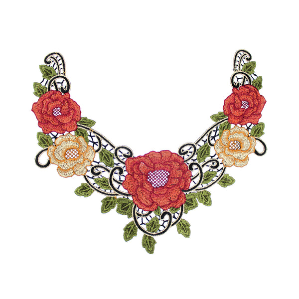 Cuello bordado rosas multicolor