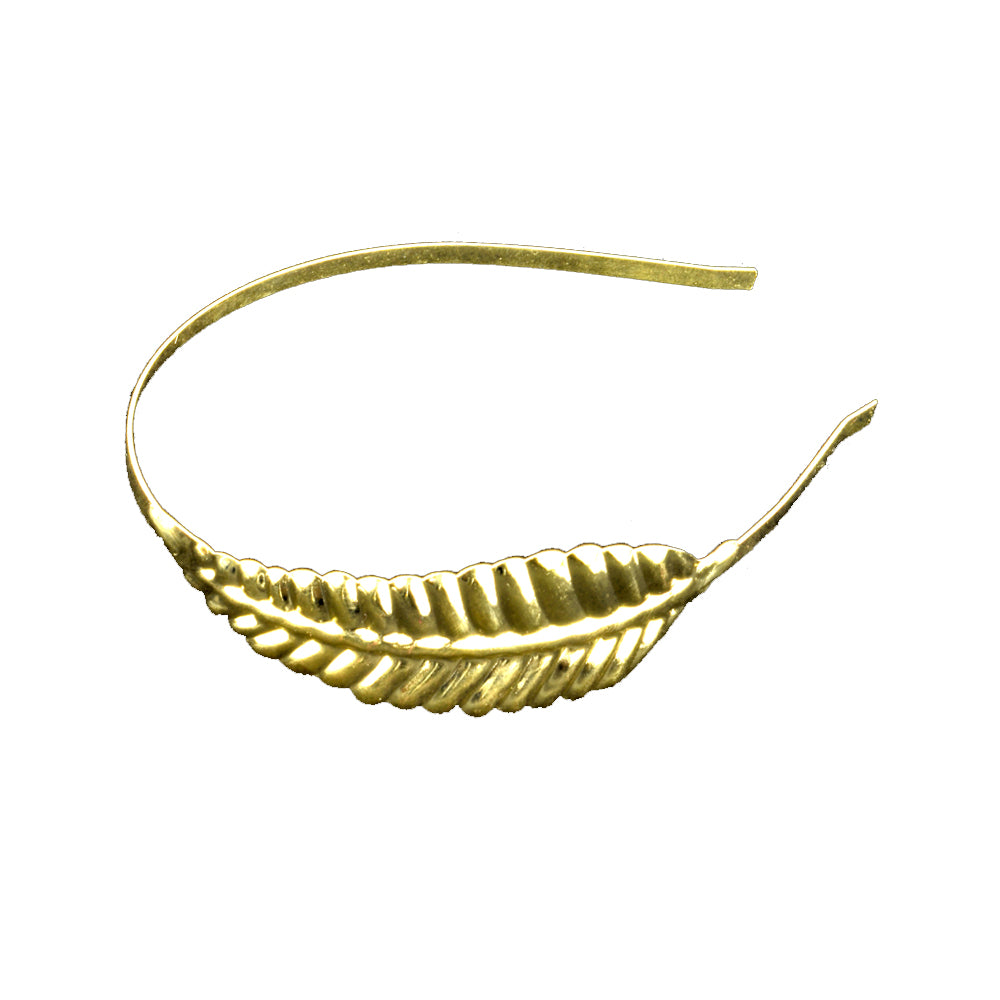 Diadema con pluma de latón oro