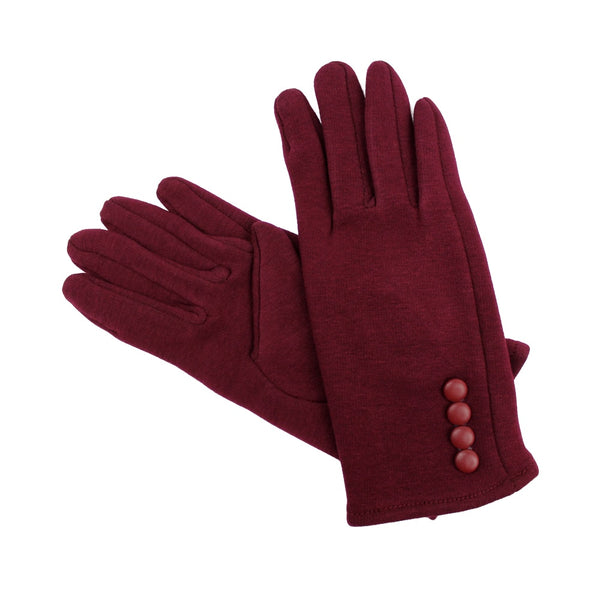 Guantes de algodón con botones granate