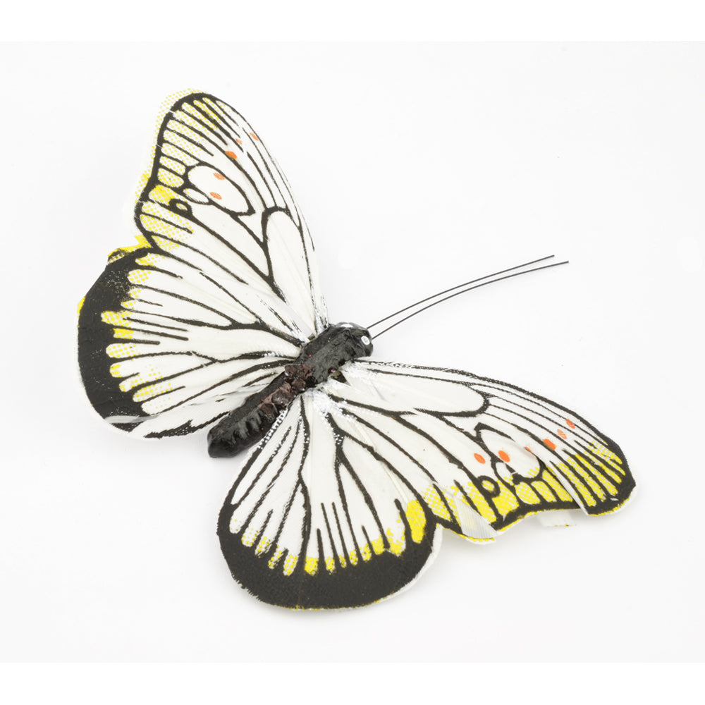Mariposa de plumas 10 cm blanco