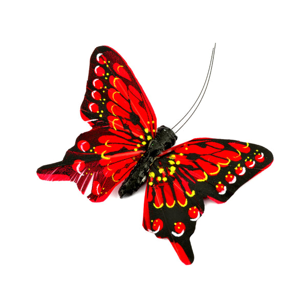 Mariposa de plumas 8 cm rojo