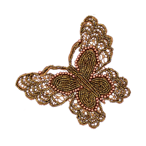 Mariposa de rocalla y perlas cobre
