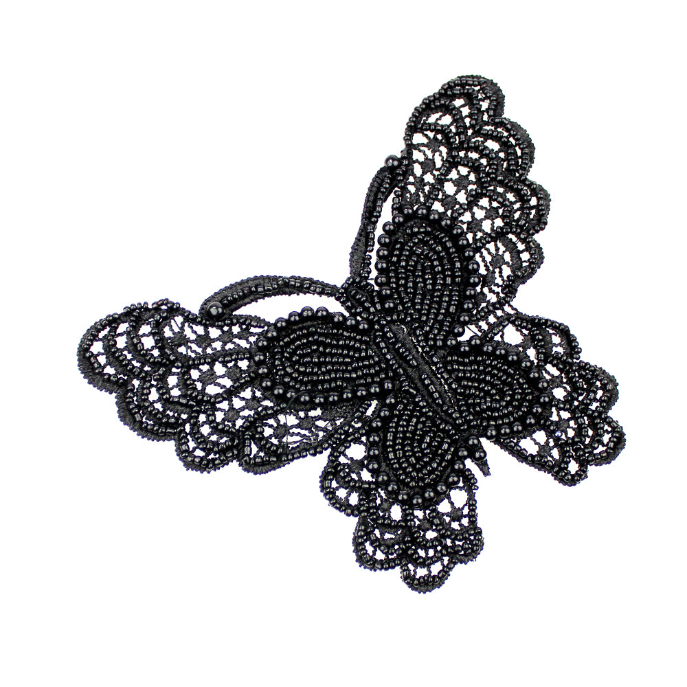 Mariposa de rocalla y perlas negro
