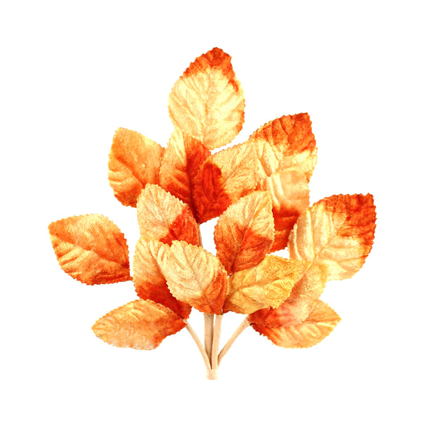 Ramillete Hojas terciopelo 21 cm naranja