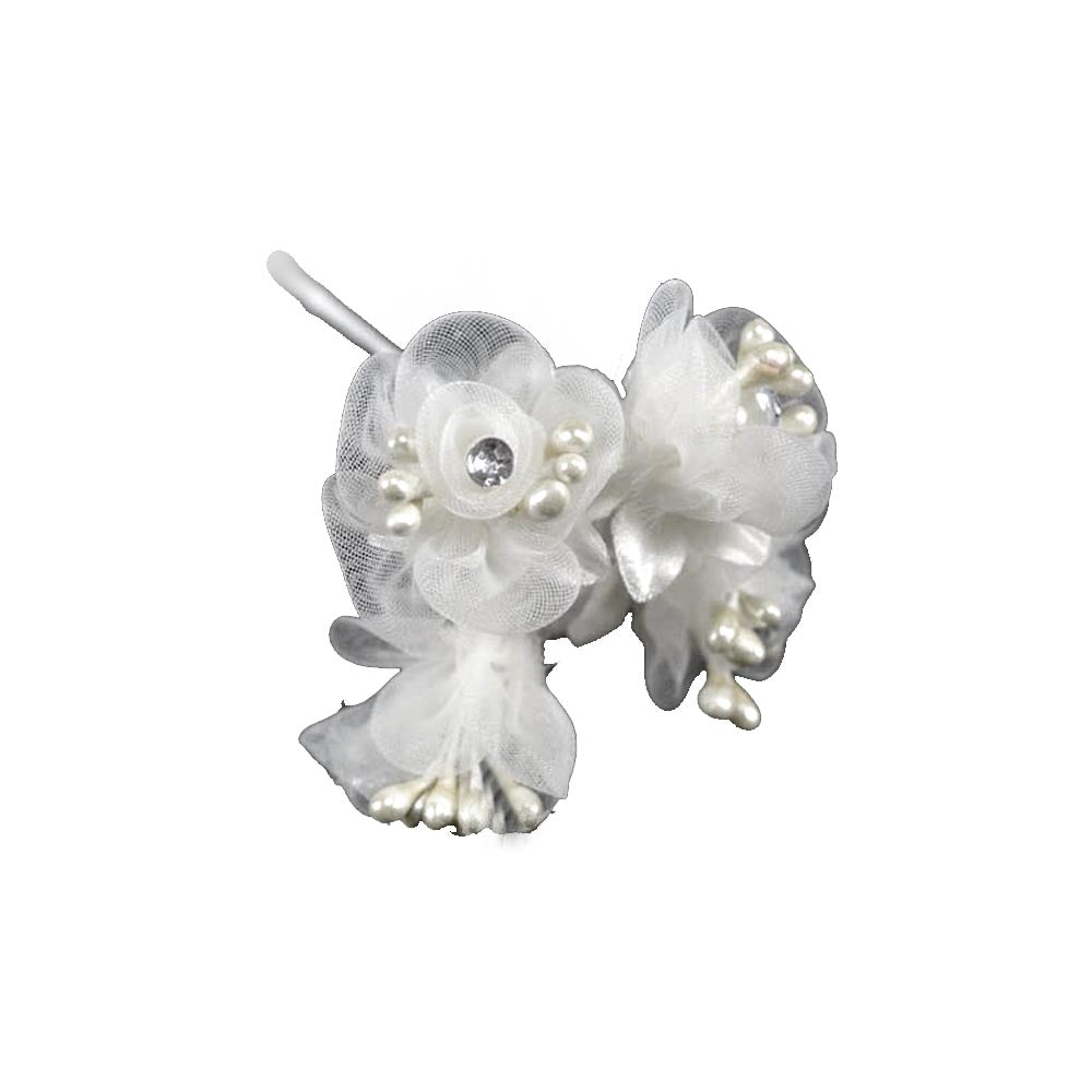Ramillete organza pistilos strass blanco