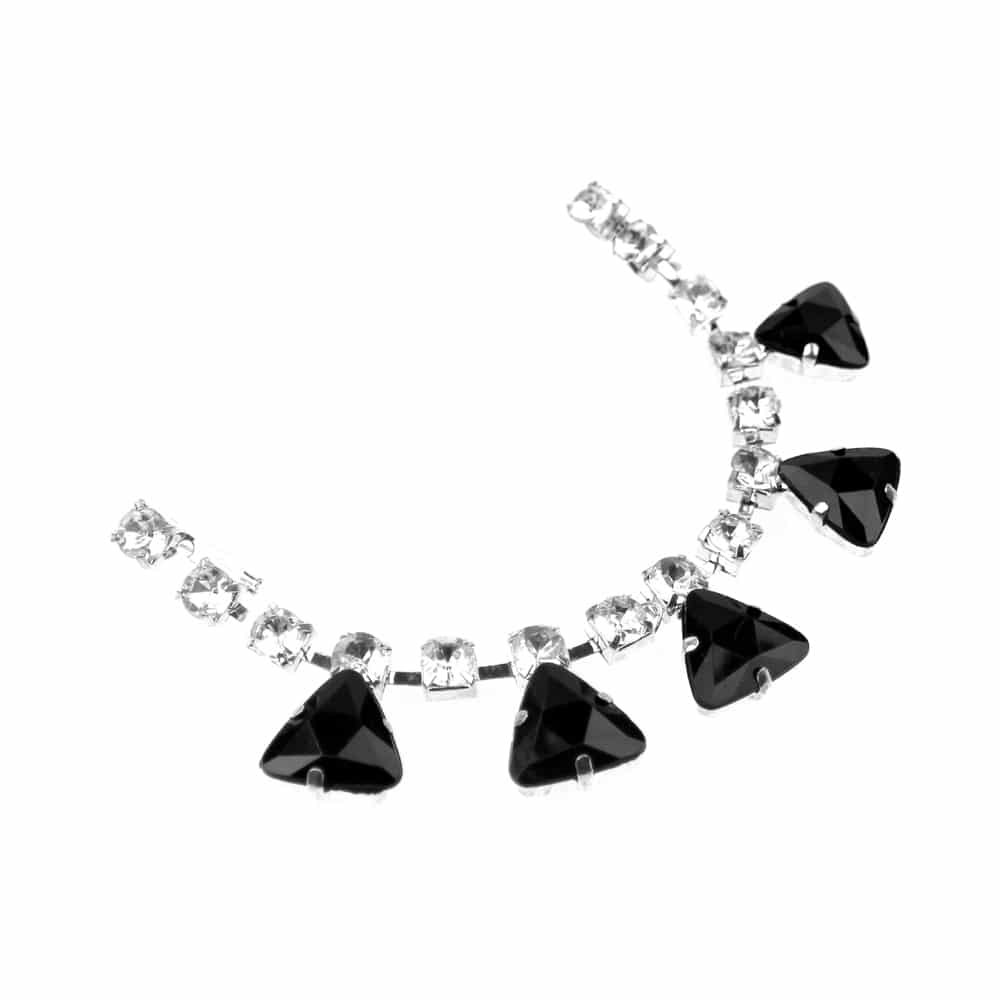 aplicacion de bisuteria triangulos 19×2.5 cm negro y plata