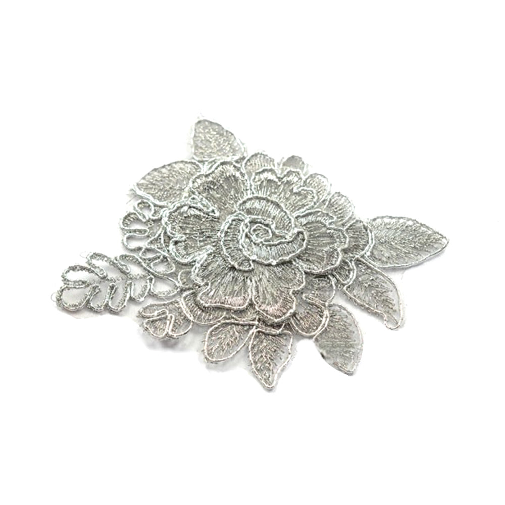 aplicación flor lame 10×8.5 cm plata vieja