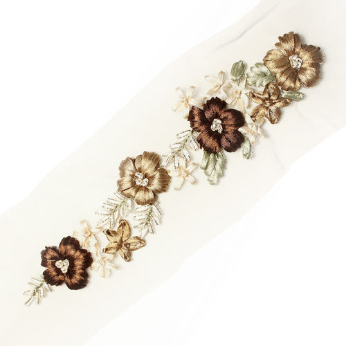 aplique bordado flores marron claro