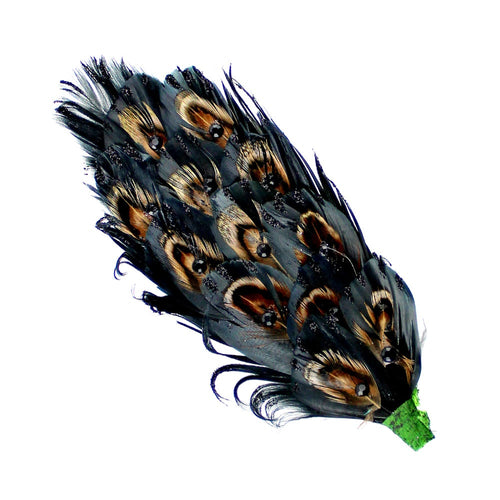 aplique plumas faisan strass negro