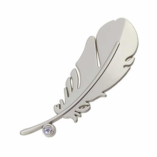 broche pluma strass plata mate