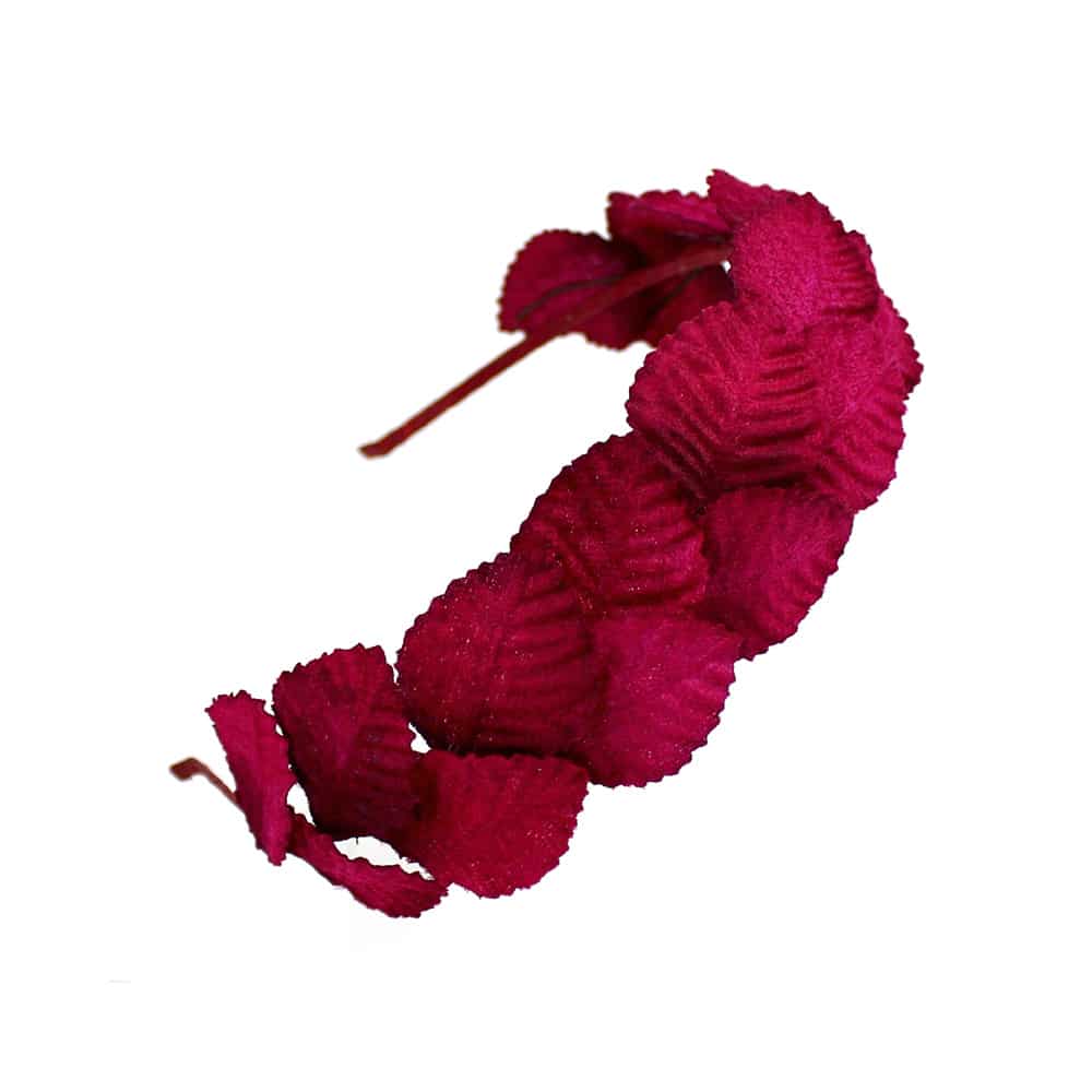 diadema hojas de terciopelo granate