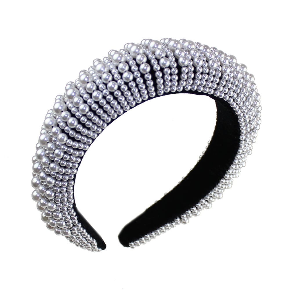 diadema turbante de perlas gris plata