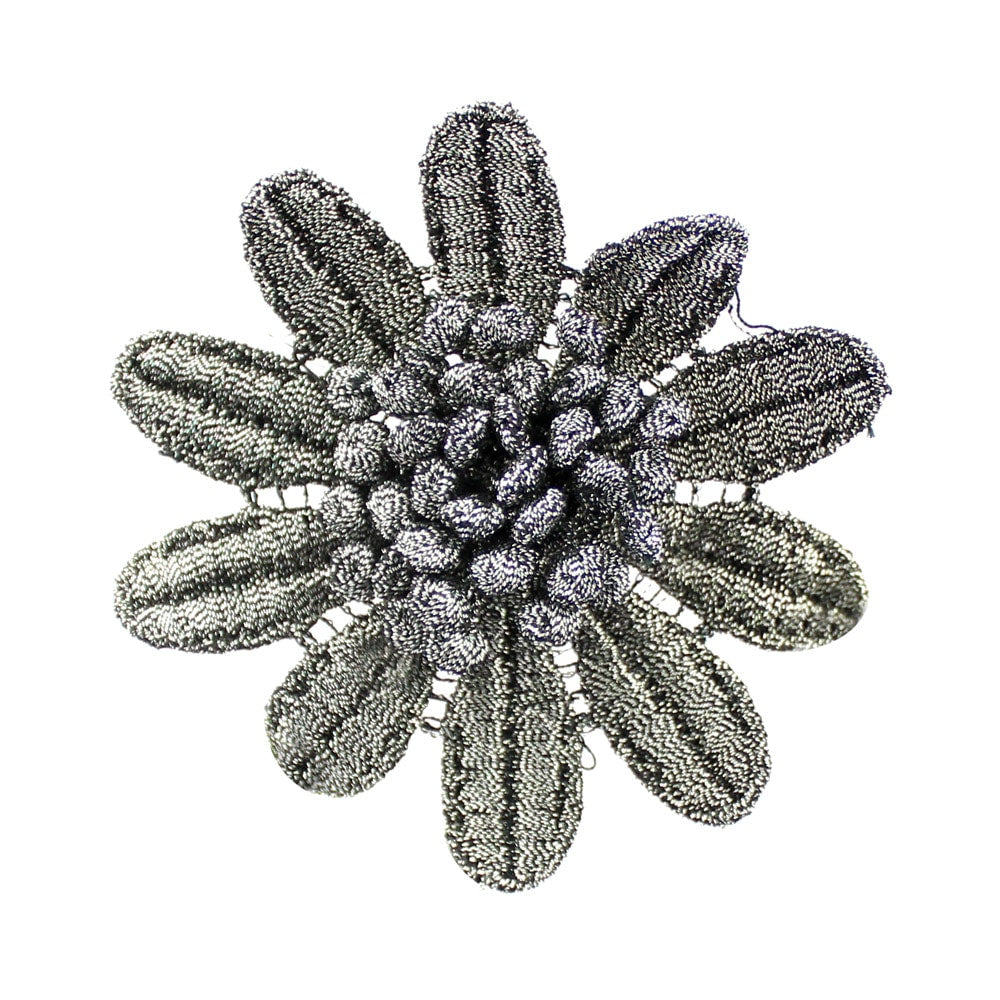 flor 10 petalos bordada plata
