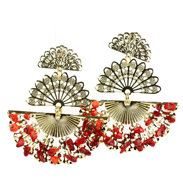 pendientes abanico granate