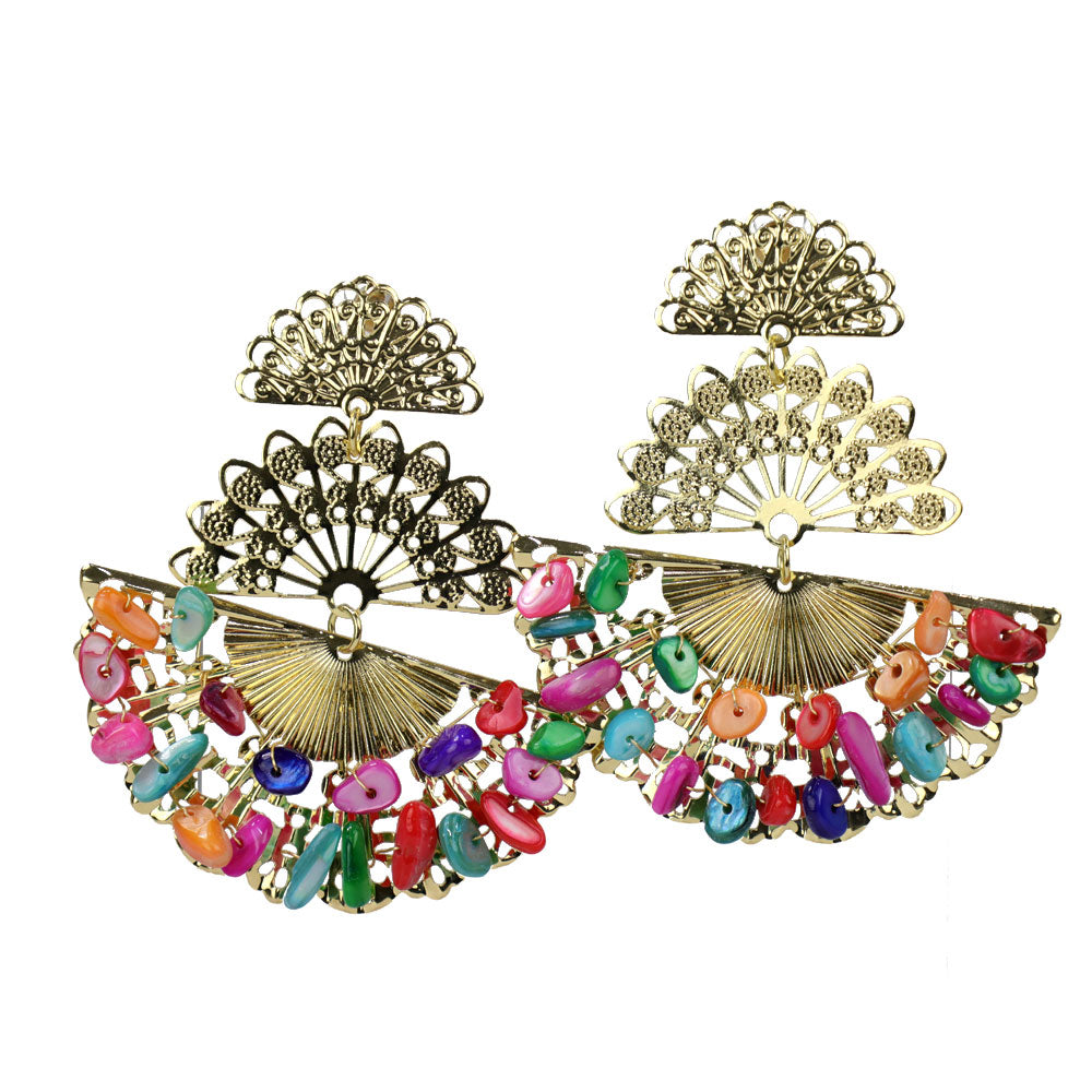 pendientes abanico multicolor