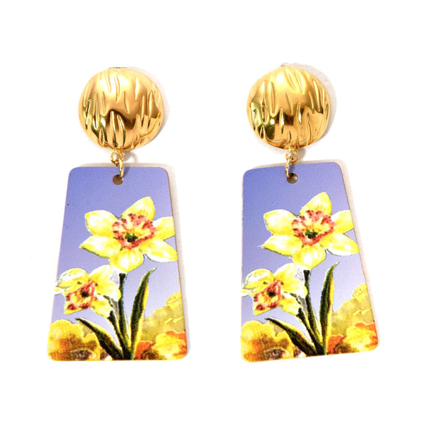 pendientes fleur amarillo y azul
