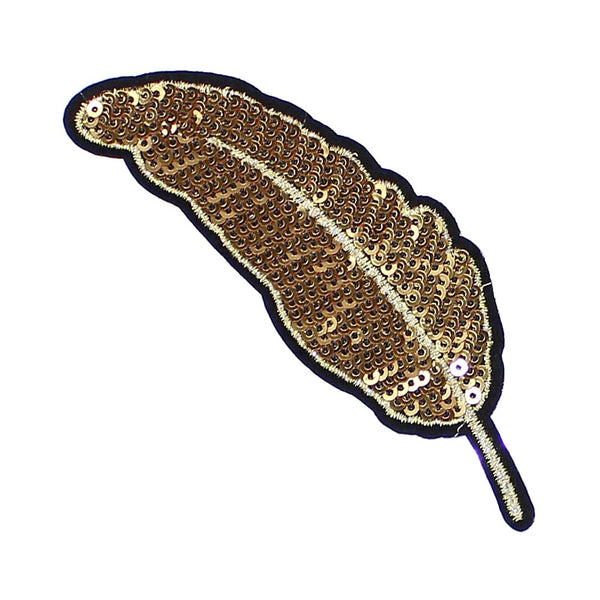 pluma de lentejuelas termoadhesiva oro
