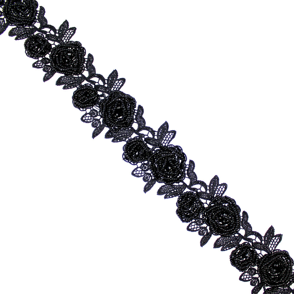tira flores guipur y rocalla negro