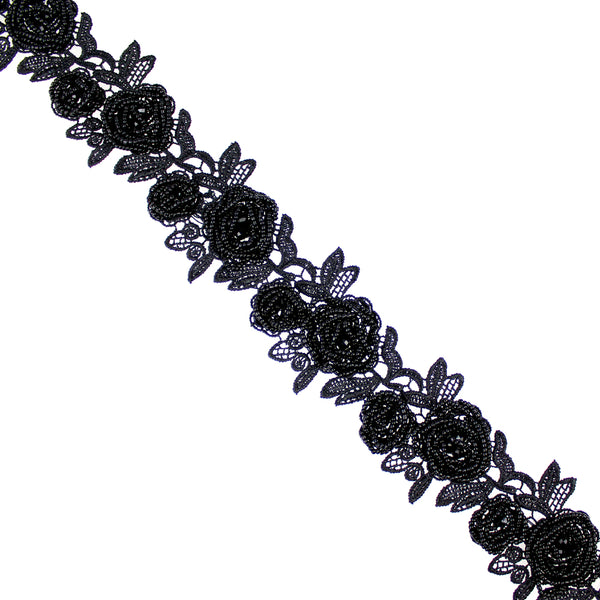 tira flores guipur y rocalla negro