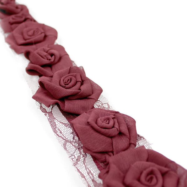 tira flores organza 7 cm ancho granate 2