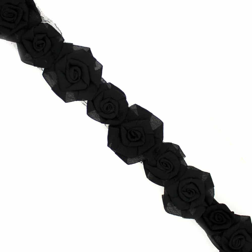 tira flores organza 7 cm ancho negro