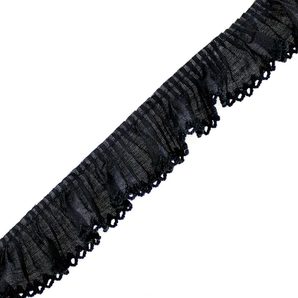 tira ganchillo plisado 3 cm negro