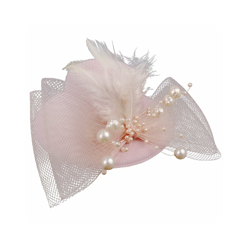tocado mini sombrero rosa nude