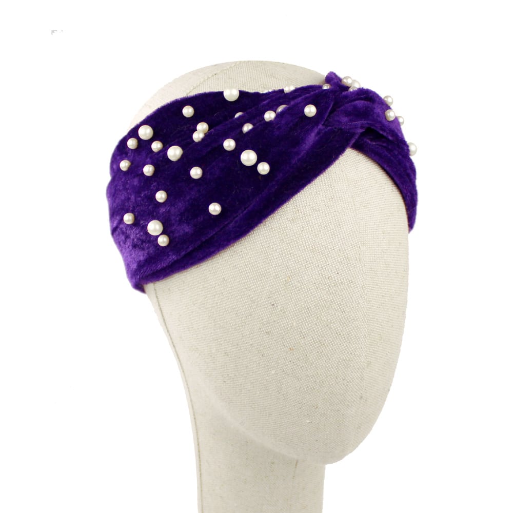turbante terciopelo perlas morado