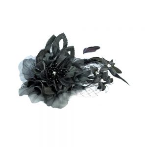 Flor Aurea plumas strass 20×14 negro