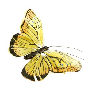 Mariposa de plumas 10 cm amarillo