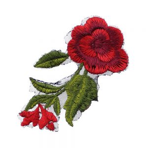 aplicacion bordada pequeña flor rojo