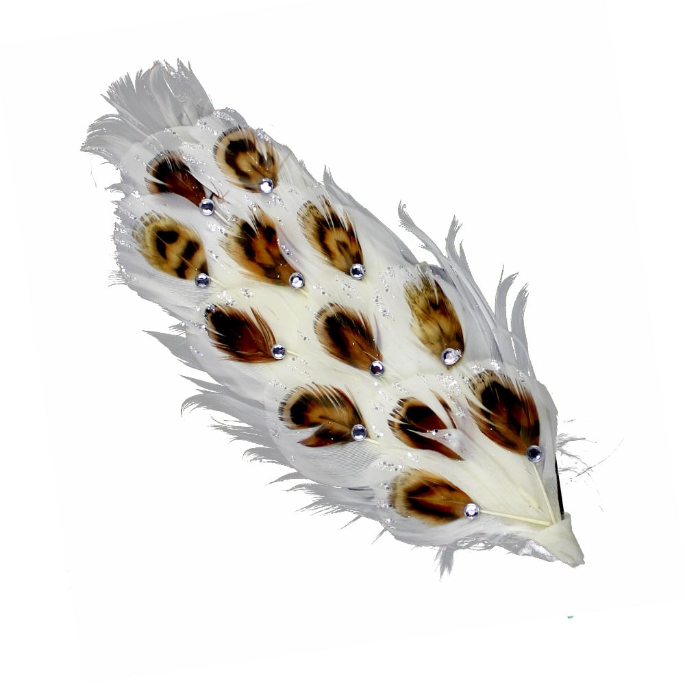 aplique plumas faisan strass blanco