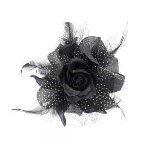 flor organza y plumas negro