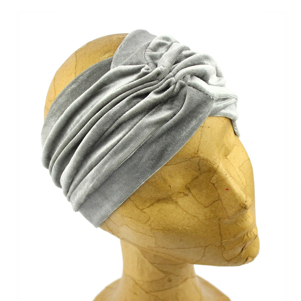 turbante terciopelo abierto alta calidad gris plata